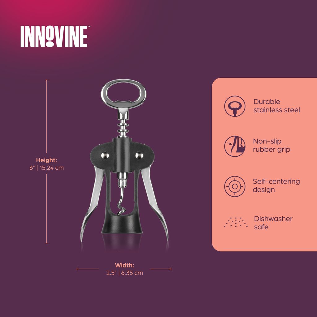 Innovine - Vingkorkskruv - Korkskruv med Vingarmar och Flasköppnare