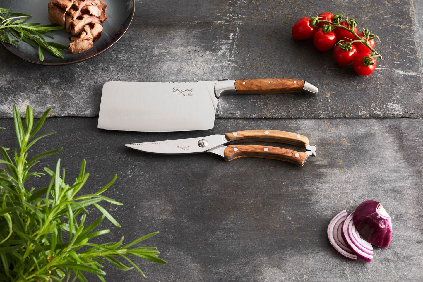 Laguiole By Hâws Chopping Knife + Poultry Shears - Olive