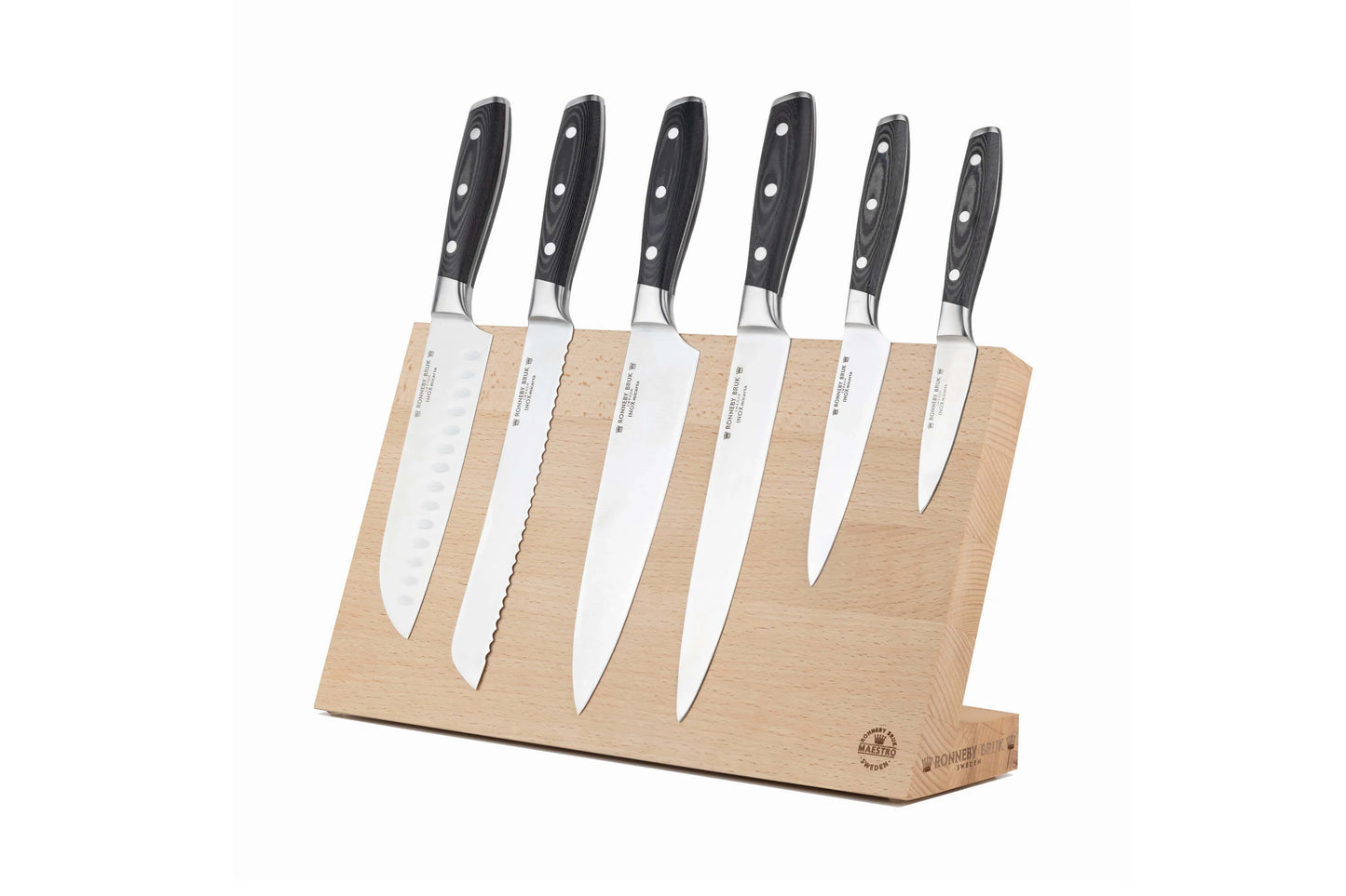 Ronneby Bruk - Magnetiskt Knivblock för 7 Knivar Oljad Bok 38x22cm