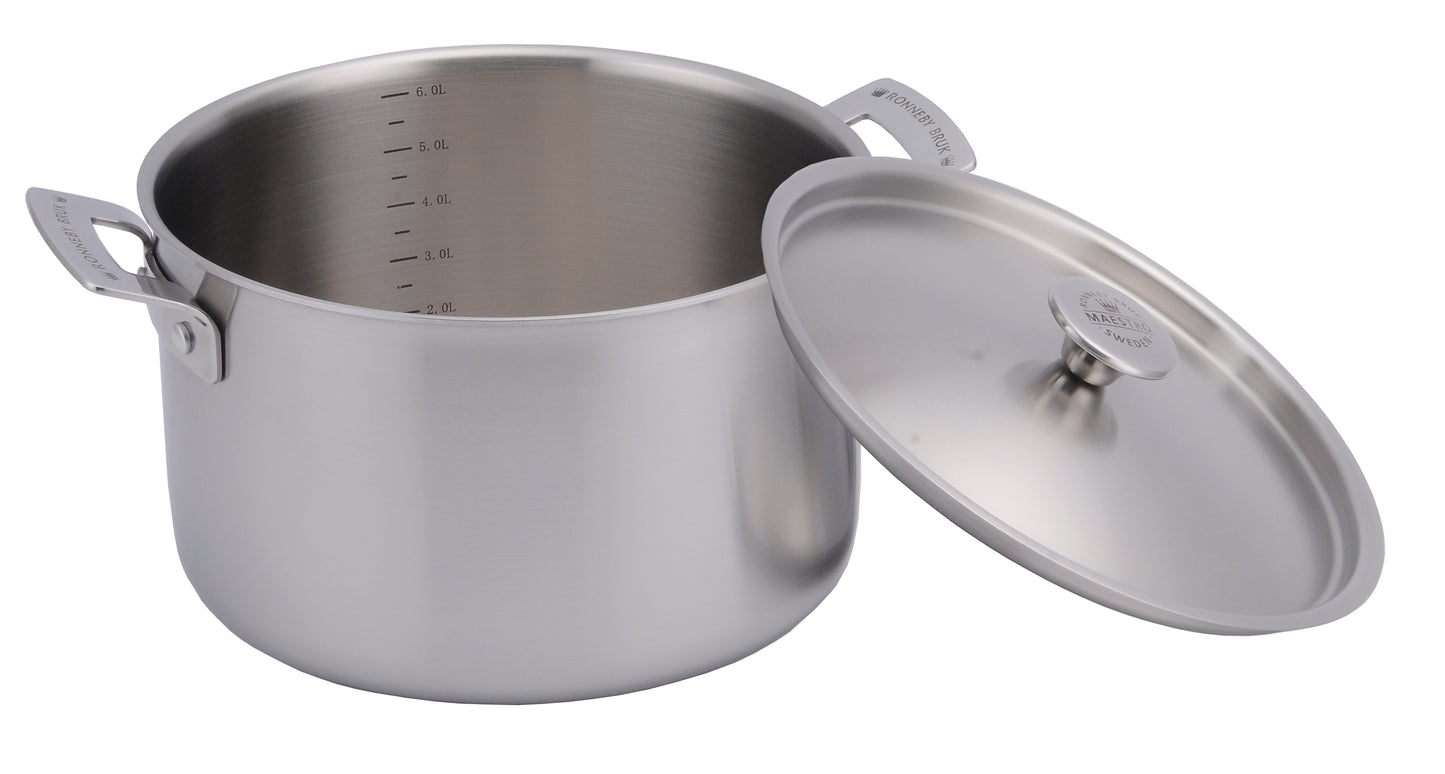 Ronneby Bruk - Inox Rostfri Gryta 6L med Rostfritt Lock Rostfritt Ø24cm