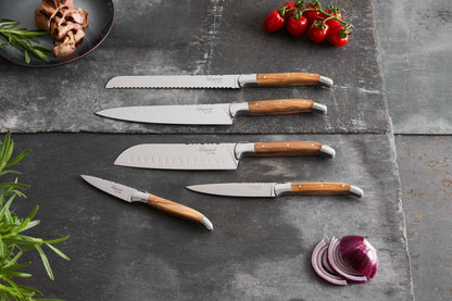 Laguiole By Hâws 5 Knives Set, Bread, Chef, Herbs, Santoku And Vegetable Olive