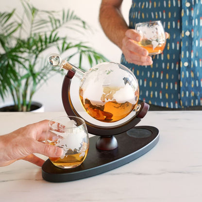 Viski Whiskeykaraff Globe Set 3 Delar - Globus Karaff och Tumblerglas