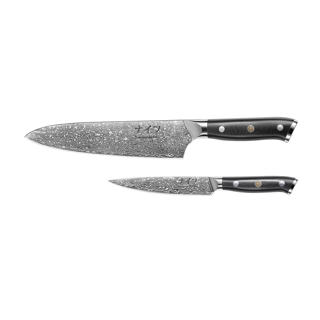 Damascus by Hâws Chef knife 32 cm + Utility knife 24cm G10