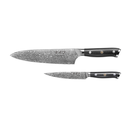 Damascus by Hâws Chef knife 32 cm + Utility knife 24cm G10