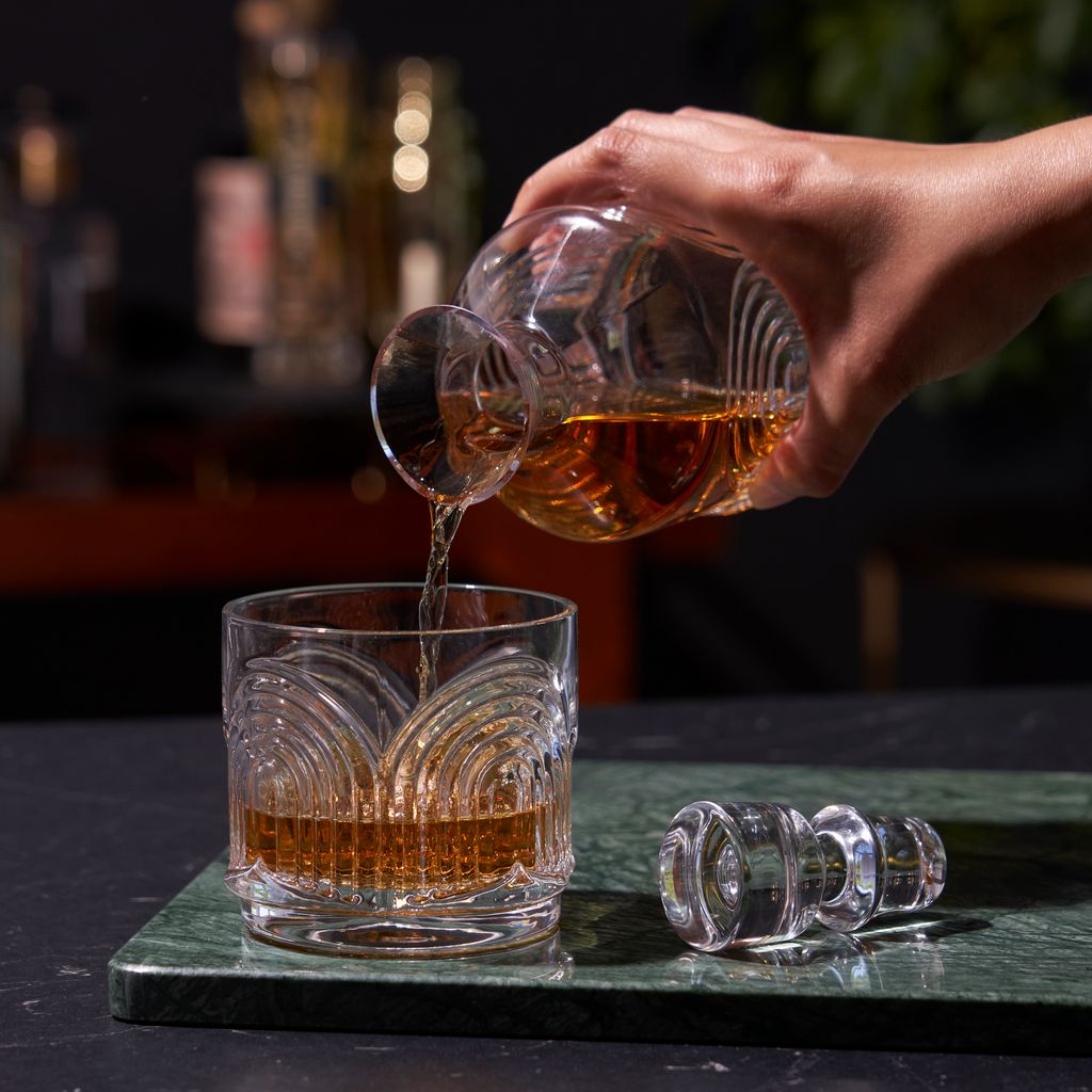 Viski Likörkaraff Deco Beau 3 Delar - Stapelbar Karaff och Glas Kristall