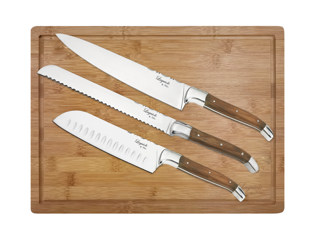 Laguiole By Hâws Chef Knife Set 3 Pcs + Bamboo Cutting Board Olive