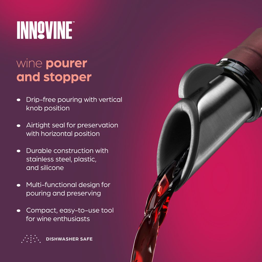 Innovine Vinhällare och Propp 2-i-1 - Hällpip Droppfri med Lufttät Förslutning