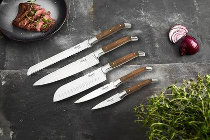 Laguiole By Hâws 5 Knives Set, Bread, Chef, Herbs, Santoku And Vegetable Olive