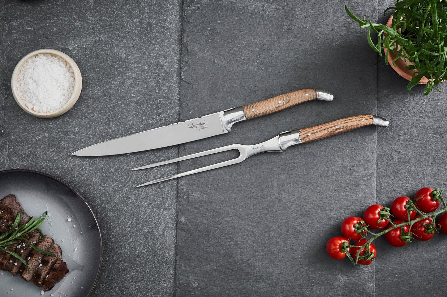 Laguiole By Hâws Carving Knife And Fork Set 2 Pcs Oak