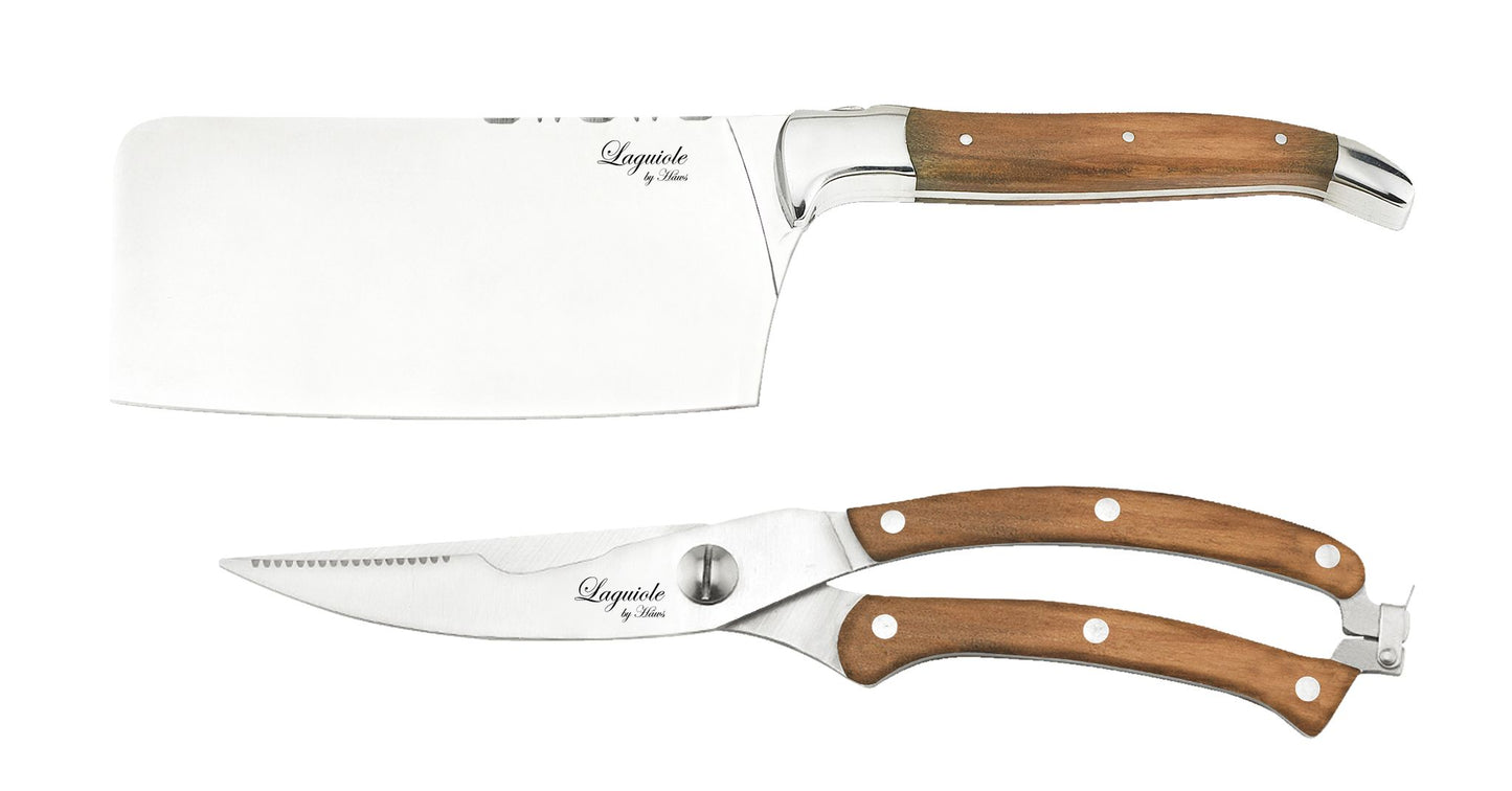 Laguiole By Hâws Chopping Knife + Poultry Shears - Olive