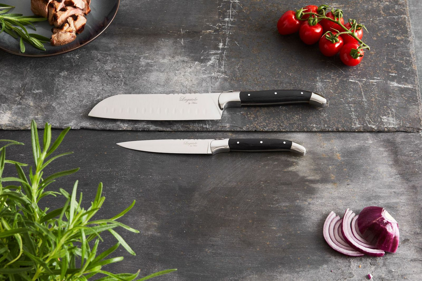 Laguiole By Hâws Santoku + Utility Knife Black Wood