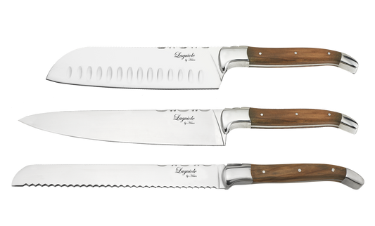 Laguiole By Hâws Chef Knife Set 3 Pcs + Bamboo Cutting Board Olive