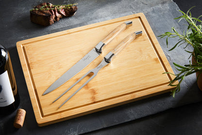 Laguiole By Hâws Carving Knife And Fork Set W/ Cutting Board Olive