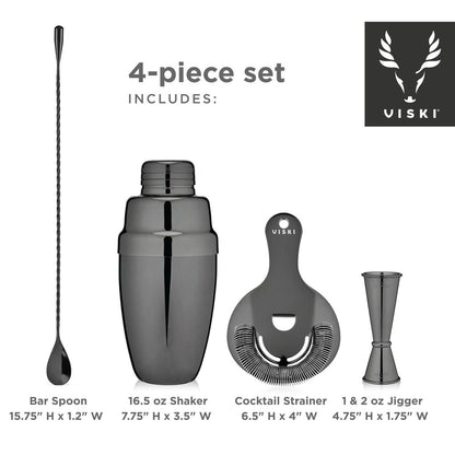 Viski Bartenderset Gunmetal 4 Delar - Cocktailset Shaker Rostfritt Stål