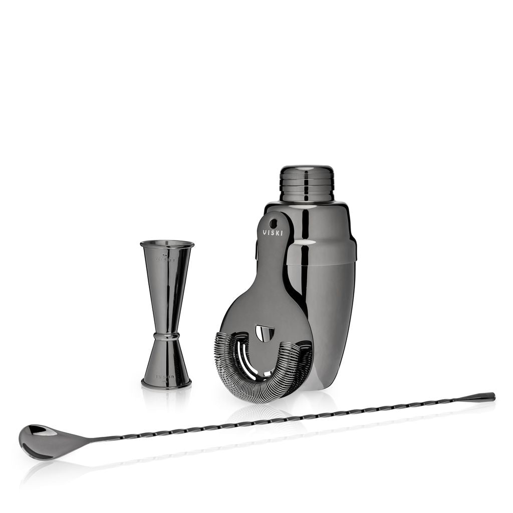 Viski Bartenderset Gunmetal 4 Delar - Cocktailset Shaker Rostfritt Stål