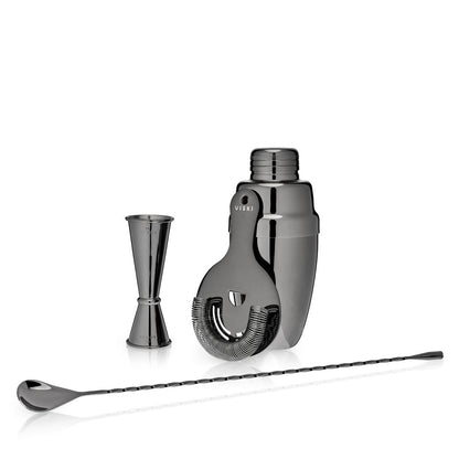 Viski Bartenderset Gunmetal 4 Delar - Cocktailset Shaker Rostfritt Stål