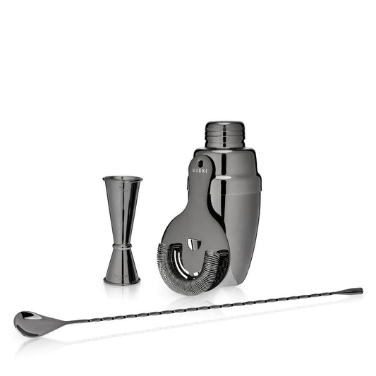 Viski Bartenderset Gunmetal 4 Delar - Cocktailset Shaker Rostfritt Stål