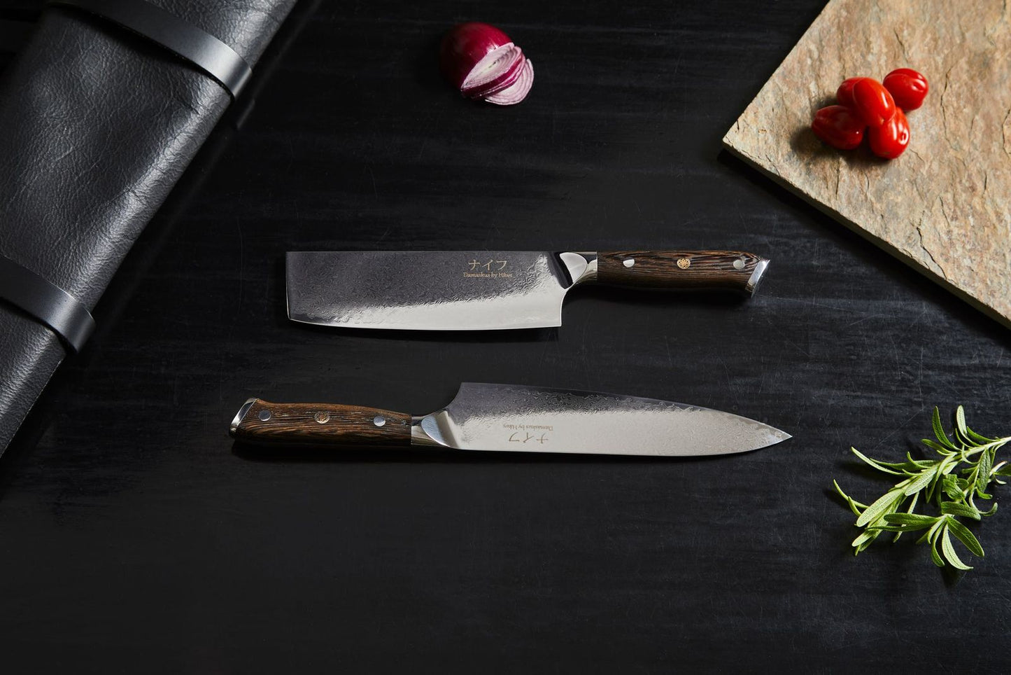 Damascus By Hâws DBHCVW Chef Knife 32 Cm + Vegetable Knife 30 Cm Wengé