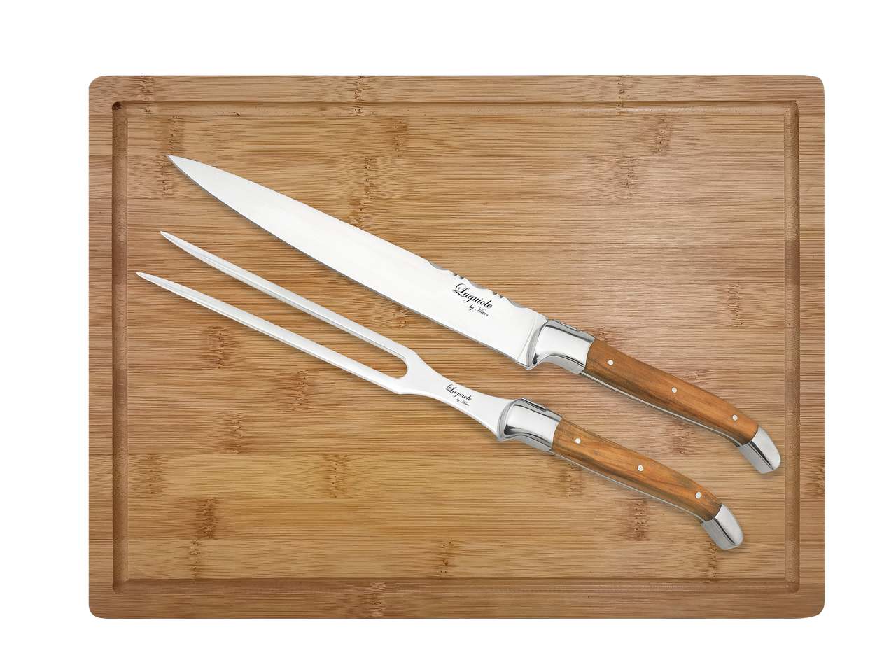 Laguiole By Hâws Carving Knife And Fork Set W/ Cutting Board Olive
