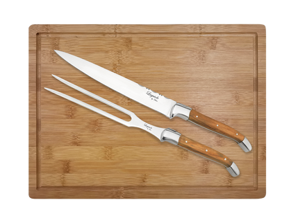 Laguiole By Hâws Carving Knife And Fork Set W/ Cutting Board Olive