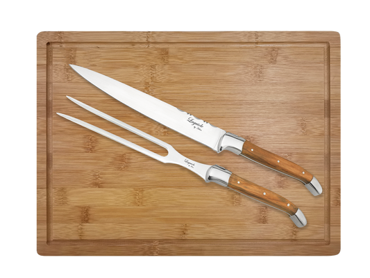 Laguiole By Hâws Carving Knife And Fork Set W/ Cutting Board Olive