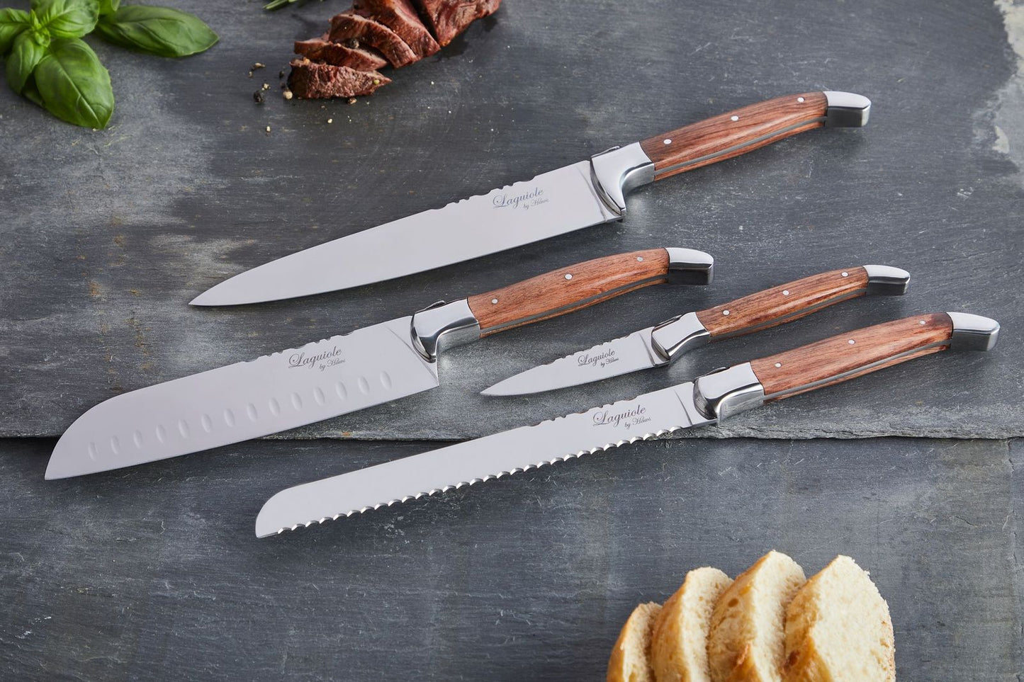 Laguiole By Hâws Knife Set Santuko/Chef/Bread/Herb Knife Rosewood