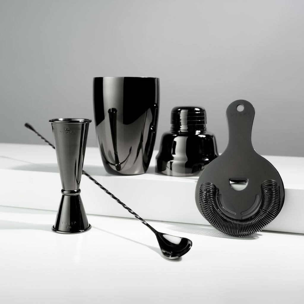 Viski Bartenderset Gunmetal 4 Delar - Cocktailset Shaker Rostfritt Stål