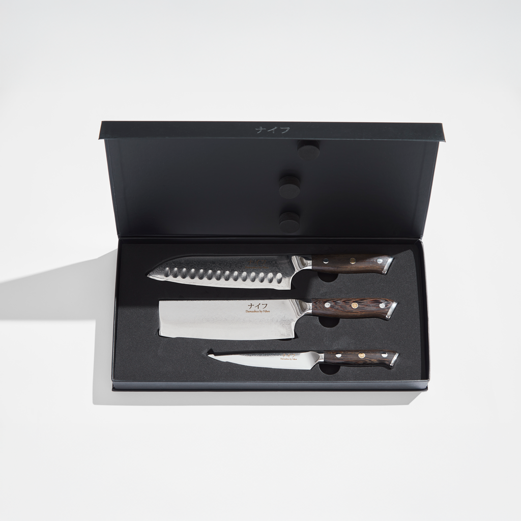 Damascus By Hâws DBHSVUW Santoku Knife 31,7 Cm + Vegetable Knife 30 Cm + Utility Knife 24Cm Wengé