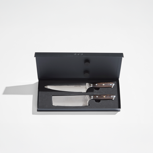 Damascus By Hâws DBHCVW Chef Knife 32 Cm + Vegetable Knife 30 Cm Wengé
