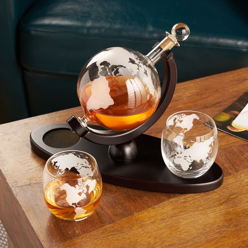 Viski Whiskeykaraff Globe Set 3 Delar - Globus Karaff och Tumblerglas