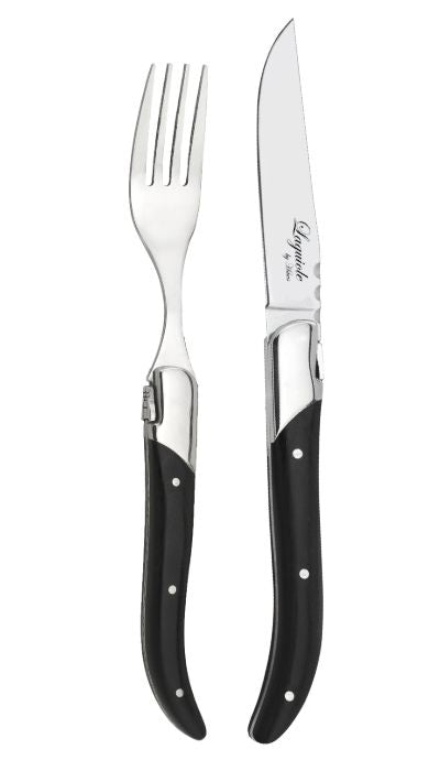 Laguiole By Hâws 6 Steak Knives And 6 Forks - Black Wood