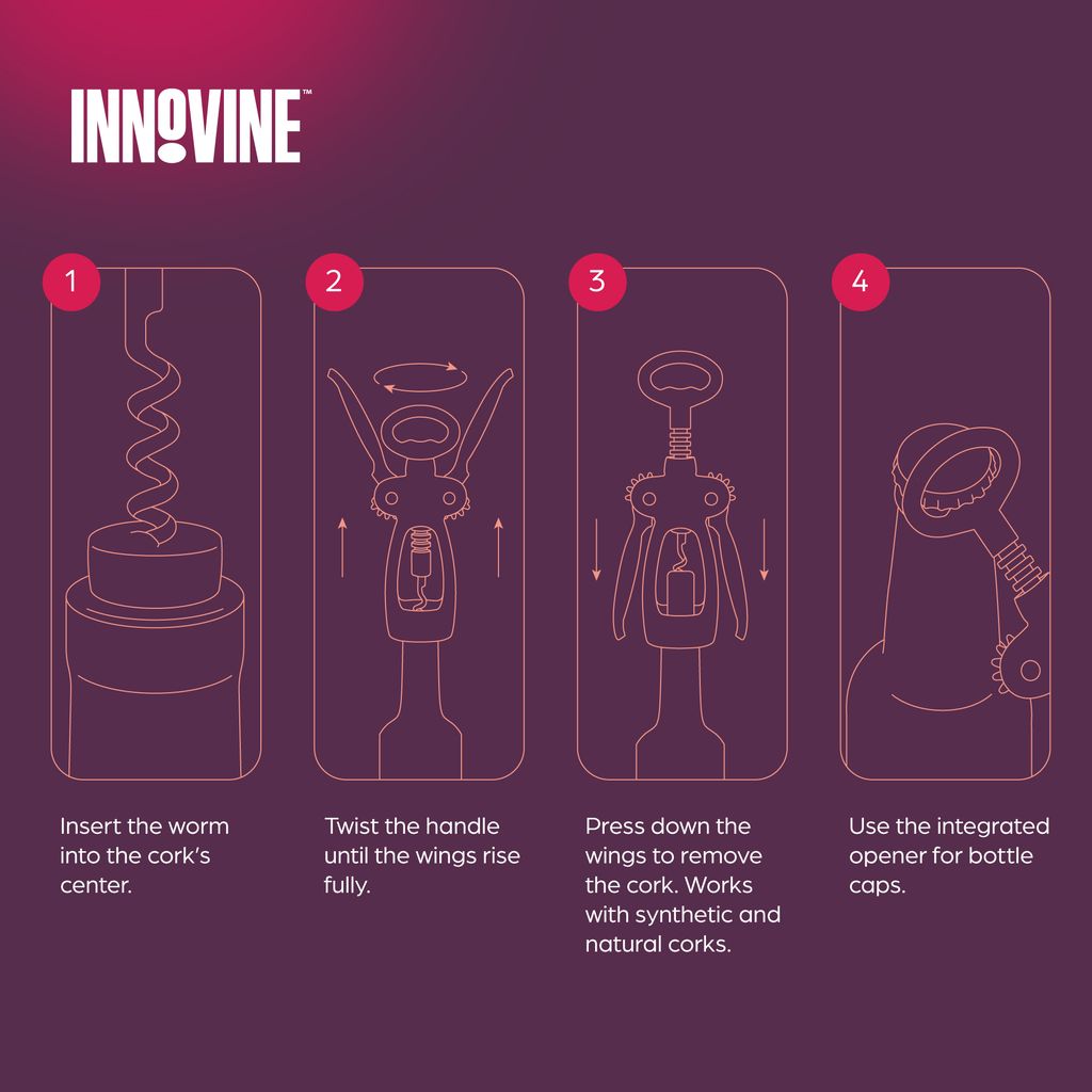 Innovine - Vingkorkskruv - Korkskruv med Vingarmar och Flasköppnare