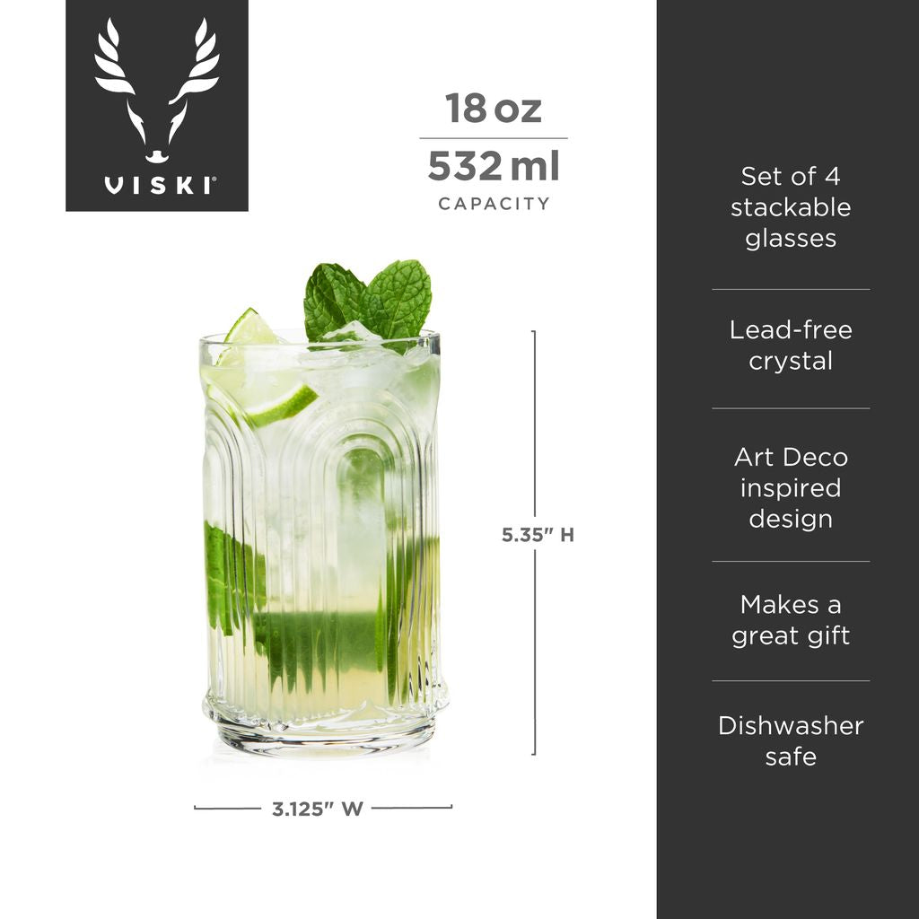 Viski Highballglas 53 cl - Kristallglas Art Deco 4-pack