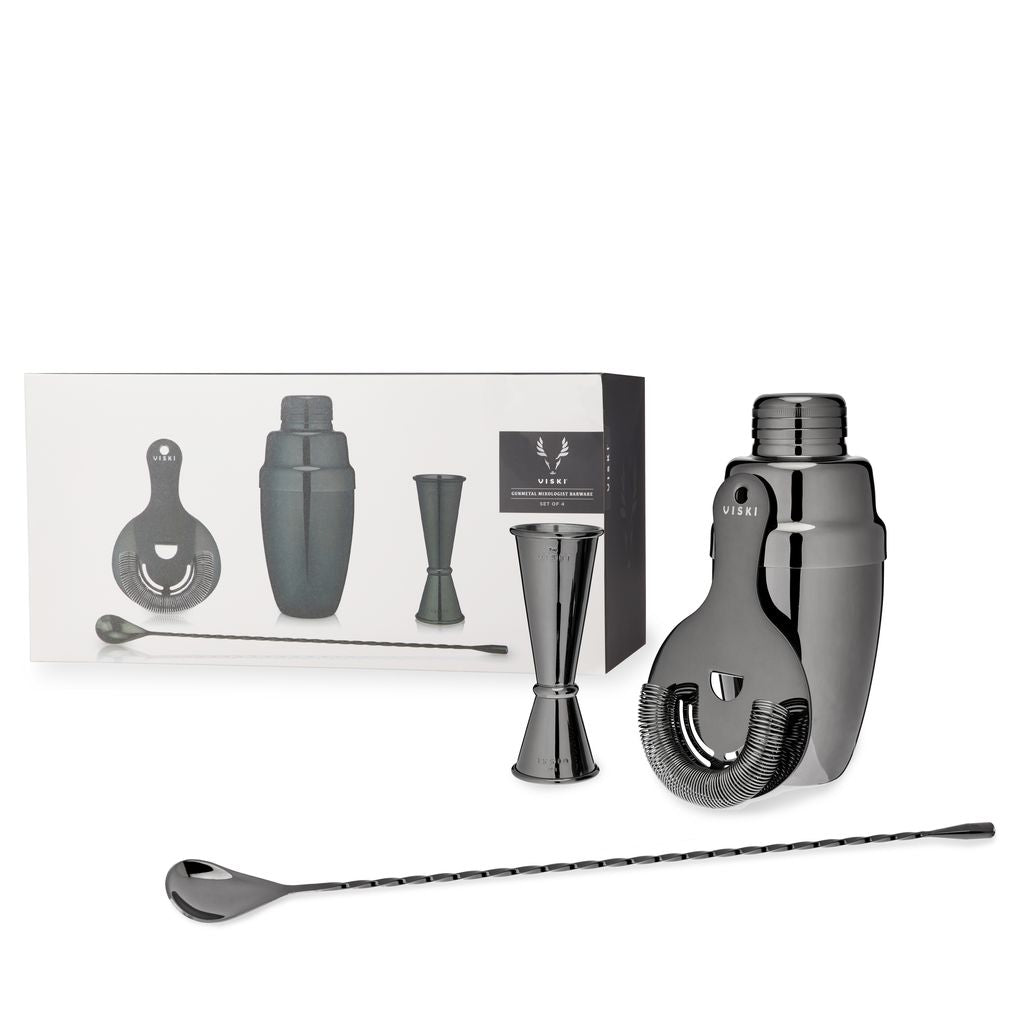 Viski Bartenderset Gunmetal 4 Delar - Cocktailset Shaker Rostfritt Stål