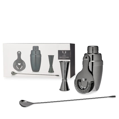 Viski Bartenderset Gunmetal 4 Delar - Cocktailset Shaker Rostfritt Stål