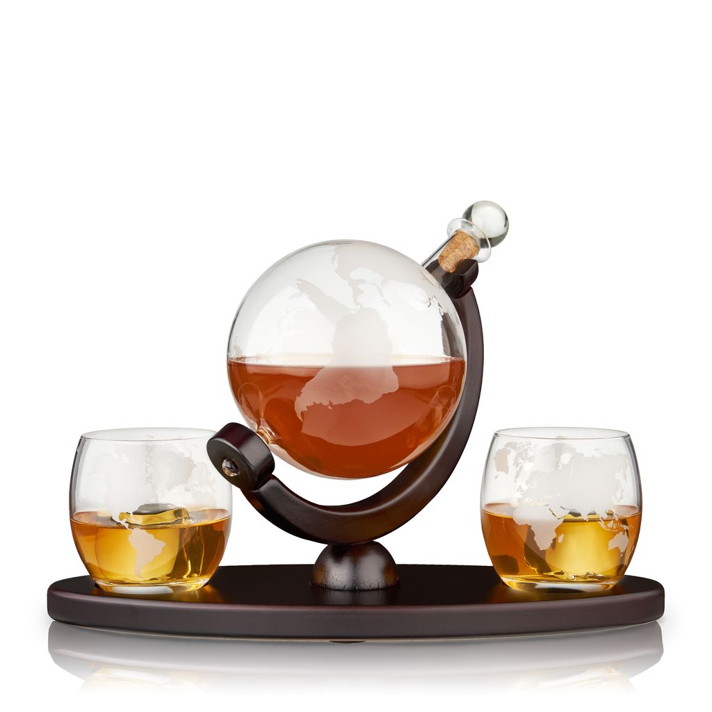 Viski Whiskeykaraff Globe Set 3 Delar - Globus Karaff och Tumblerglas