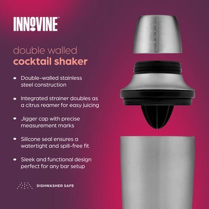 Innovine Cocktailshaker Dubbelväggad - Shaker med Sil och Jigger
