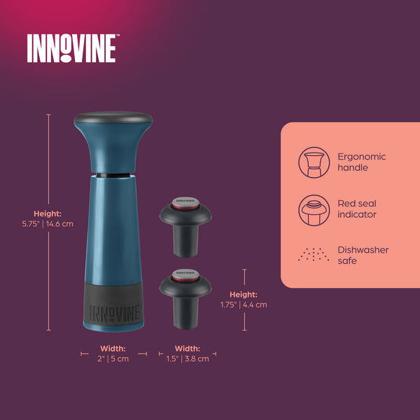 Innovine Vakuumpump Vin Teal - Vinsparare med 2 Korkar