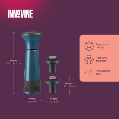Innovine Vakuumpump Vin Teal - Vinsparare med 2 Korkar