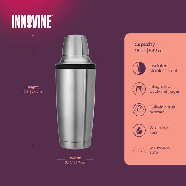 Innovine Cocktailshaker Dubbelväggad - Shaker med Sil och Jigger