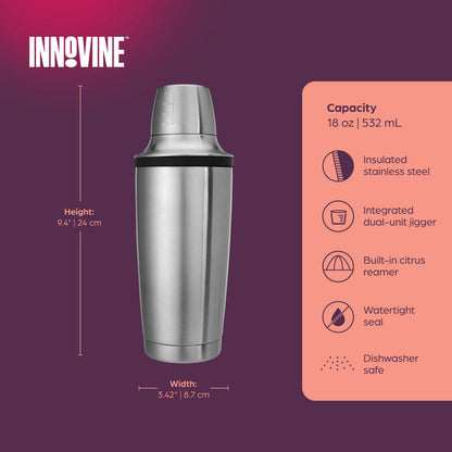 Innovine Cocktailshaker Dubbelväggad - Shaker med Sil och Jigger